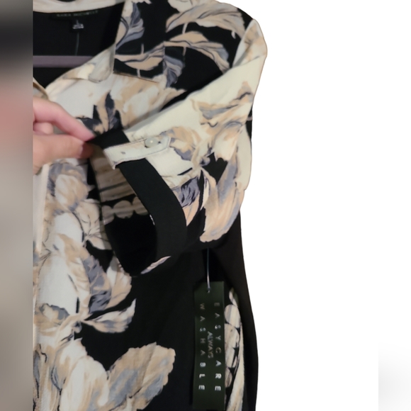 Sara Michelle Black & Tan Button Floral Blouse L - Picture 5 of 7